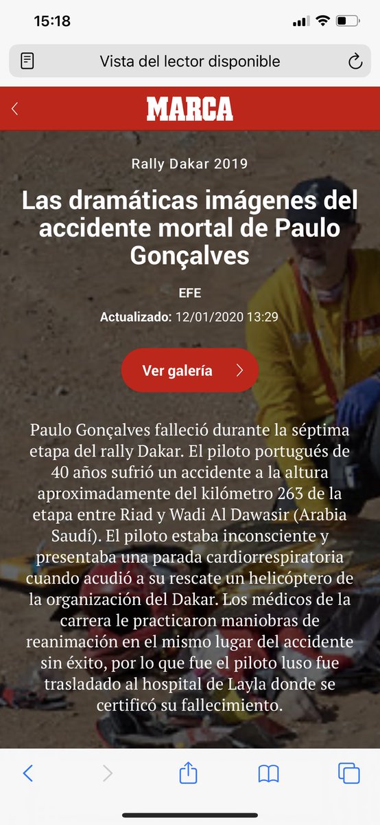 uri_puigdemont's tweet photo. Todo aquel que vea @marca como un medio líder en audiencias, que nunca olvide que es por cosas como esta: una galería de fotos del accidente que le ha costado la vida a Paulo Gonçalves en el Dakar. https://t.co/RDcl1uAyi9