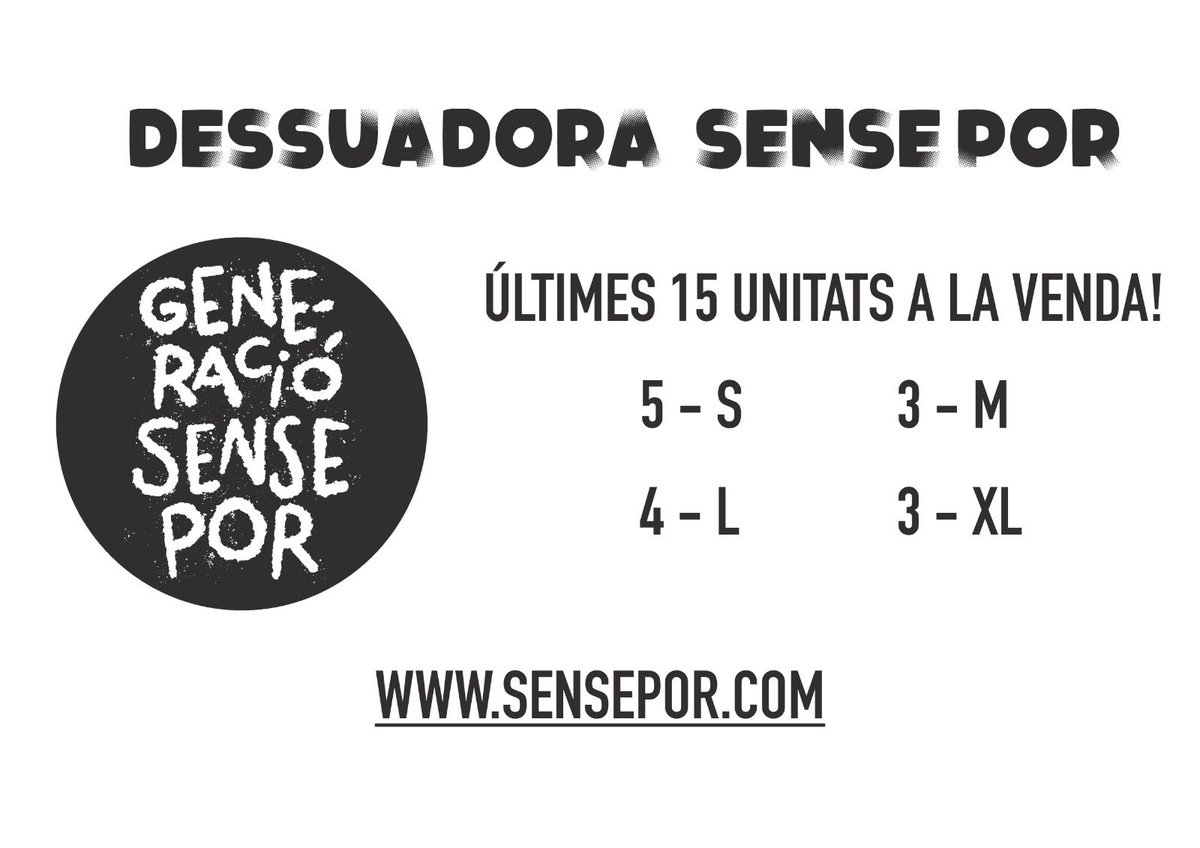 GenSensePor's tweet photo. ÚLTIMES 15 UNITATS A LA VENDA! En les pròximes setmanes tancarem el web! 

Aprofita l’última oportunitat per aconseguir la teva abans que s’esgotin a https://t.co/5lb2TSnu1f

Una vegada tot tancat, farem el donatiu a @alertasolidaria! https://t.co/lZsVLzNWKv