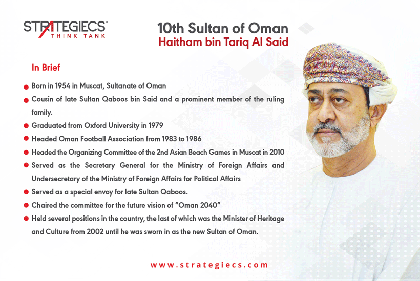 strategiecs's tweet photo. #In_Brief| Sultan #HaithambinTariqAlSaid has taken the oath as #Oman’s new ruler, succeeding the late Sultan #QaboosbinSaid who passed away on Saturday at age 79.
#STRATEGIECS https://t.co/QEE6XJHpJ2