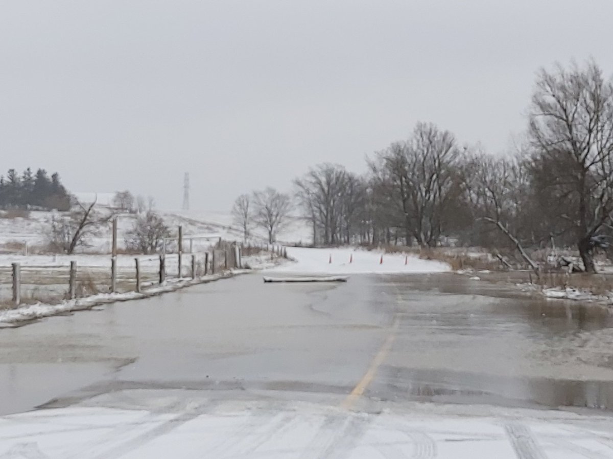 Glasgow St Conestogo still closed with water over the road. Avoid driving through water there may be major washouts