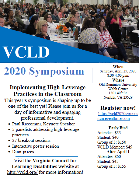 VirginiaCLD's tweet photo. We are getting excited about our Spring Symposium! You can register now! https://t.co/MqaSuGogeD also, check our website https://t.co/0tnr3jH3eC for more information! https://t.co/f43P08a148