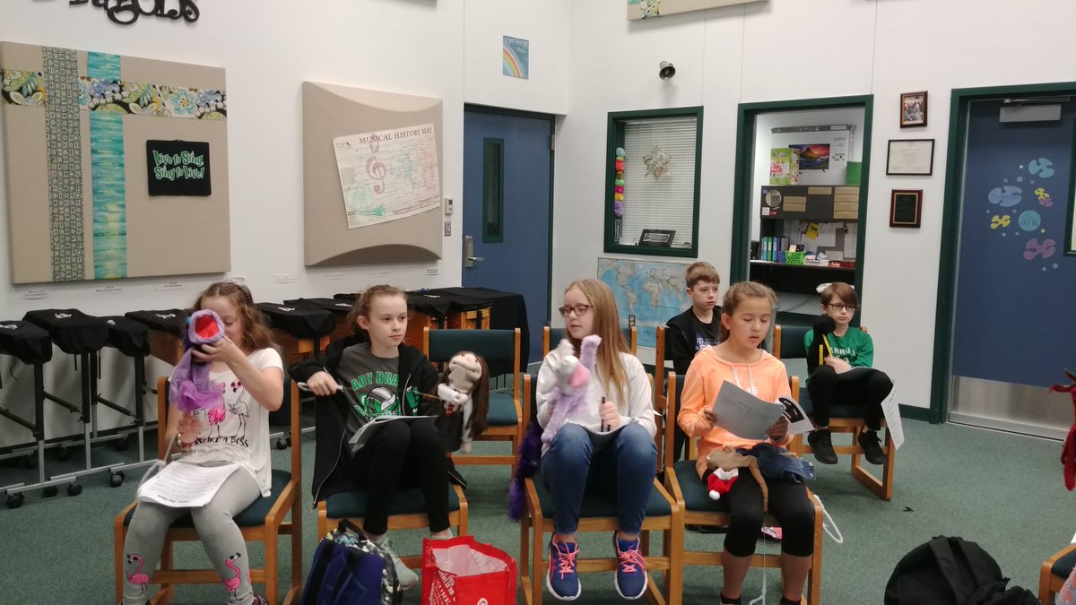debbiejcopeland's tweet photo. The @EubanksDragons Puppet Club had our 1st rehearsal of 2020. The Puppeteers were introduced to the music for the show. I LOVE the choices this year! From the pic, it looks like @sheri_merritt does, too. Check out how cute these puppets are. 
@FleckDragon @mvondreau
#EISFamily https://t.co/RMQTGkcoTV