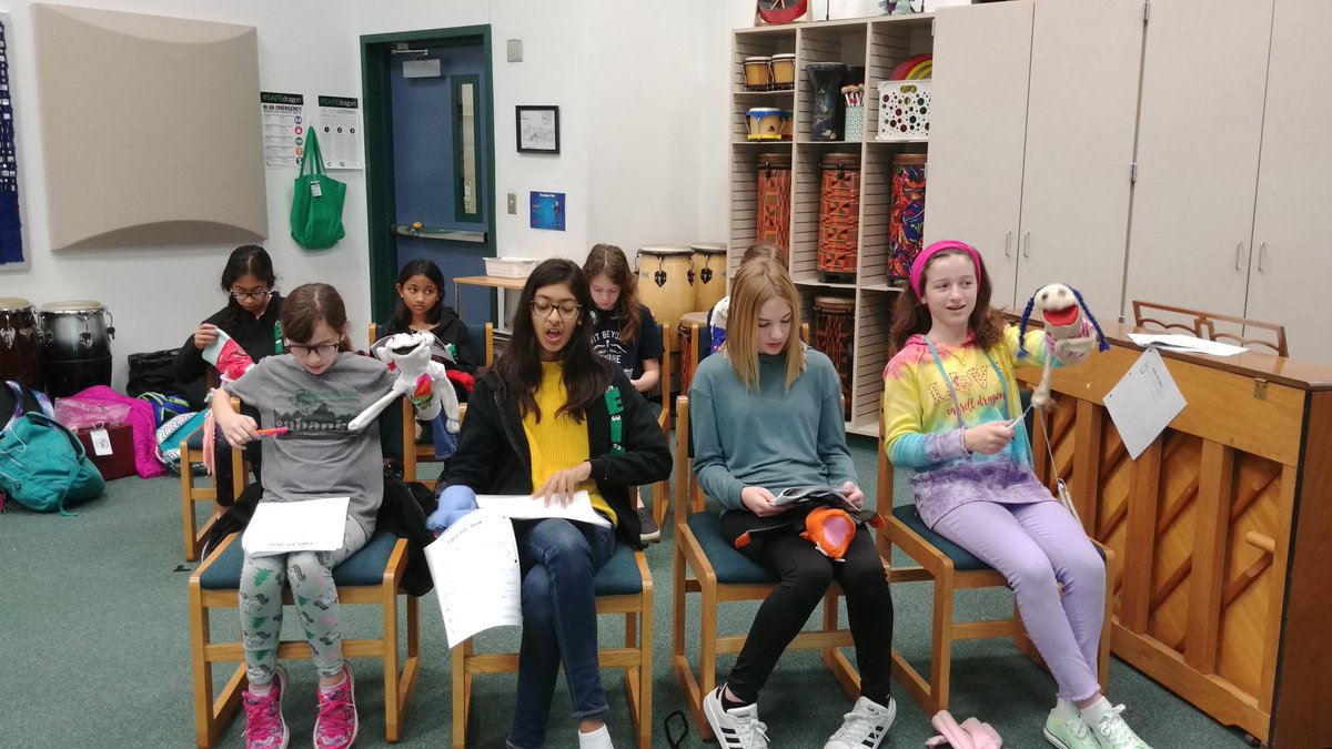 debbiejcopeland's tweet photo. The @EubanksDragons Puppet Club had our 1st rehearsal of 2020. The Puppeteers were introduced to the music for the show. I LOVE the choices this year! From the pic, it looks like @sheri_merritt does, too. Check out how cute these puppets are. 
@FleckDragon @mvondreau
#EISFamily https://t.co/RMQTGkcoTV