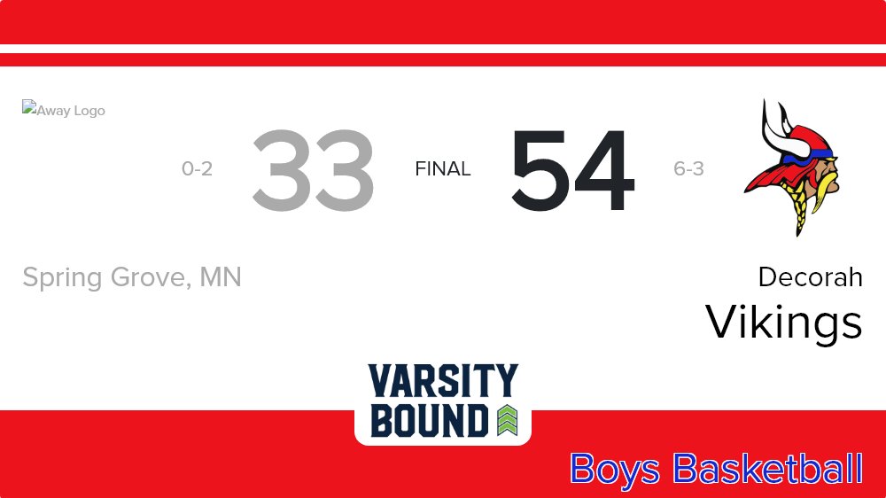 Boys Basketball Score Posted - Decorah Vikings defeat Spring Grove, MN 54-33. ia.varsitybound.com/basketball/201…