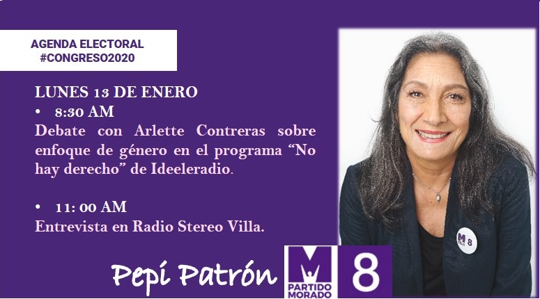 pepi_patron's tweet photo. #AgendaPepi
Este lunes 13 de enero estaré debatiendo propuestas sobre el enfoque de género con @arlettecontrers en el programa "No hay derecho" de @ideeleradio. Luego, conversaré con radio Stereo Villa de Villa El Salvador.
#LasProfesLogramosCambios
#MarcalaM
#Escribeel8 https://t.co/h39qwlhVig