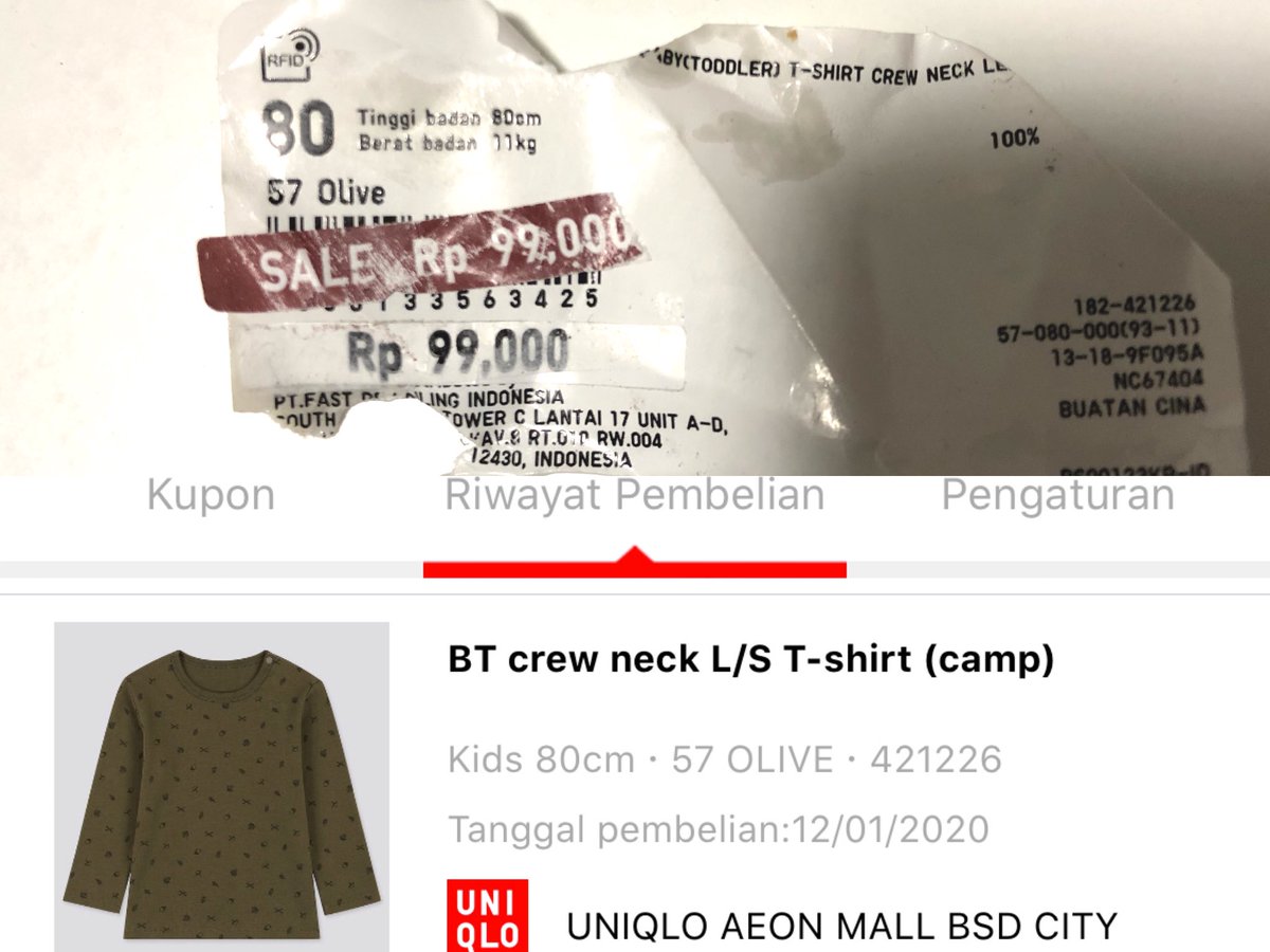 mau tidur di ceritain istri kalau tadi beli baju anak di <a href="/uniqloindonesia/">uniqloindonesia</a> aeon, bsd di bagian sale, eh barangnya di sticker sale. pas sampai rumah iseng buka sticker pingin tau harga normal brp, ternyata harganya sama. LOL. ternyata brand besar seperti ini suka tipu-tipu juga.