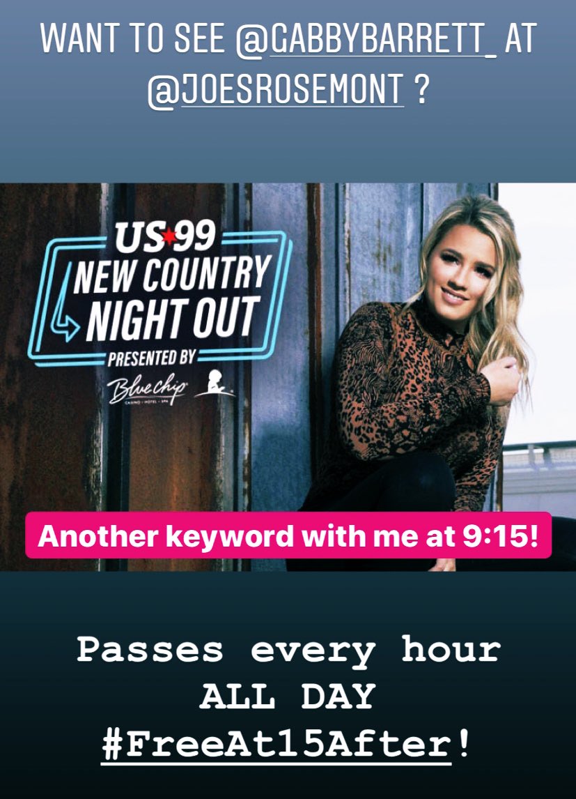 US99Chicago's tweet photo. Today. All day. YOU GOT THIS!

#US99NewCountryNightOut @GabbyBarrett_ 

#FreeAt15After 

~ @radiodrew https://t.co/vhVxRno18m