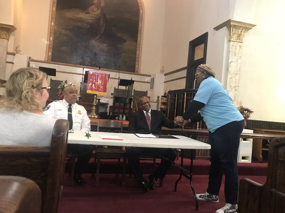 MaxineStreicher's tweet photo. Mayor Young and Commissioner Harrison are meeting now with Mothers of Murdered Offspring and members of the community. They’re voicing their concerns about the violence in the city. @FOXBaltimore https://t.co/sdn1VM4PF0
