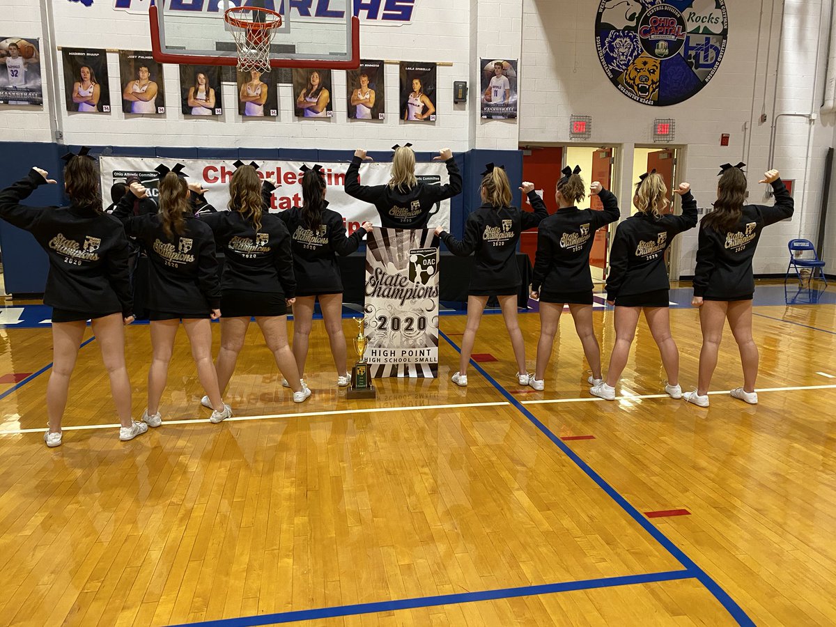 Small Varsity Advanced Division, 1st Place— OAC State Champions and High Point Award—Jacket Recipients!! So proud of these girls🏆🧡🖤 thank you to everyone who came to support!