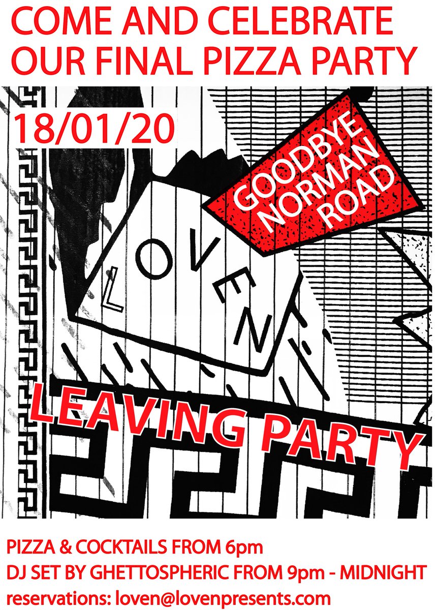 Its PARTY TIME! Please join us for our last pizza at Norman road on our closing night Saturday the 18th of January.⁣
We will be serving pizza, cocktails and drinks from 6pm and dancing the night away with a dj set from <a href="/ghettospheric/">ghettospheric</a> 9pm - midnight.⁣