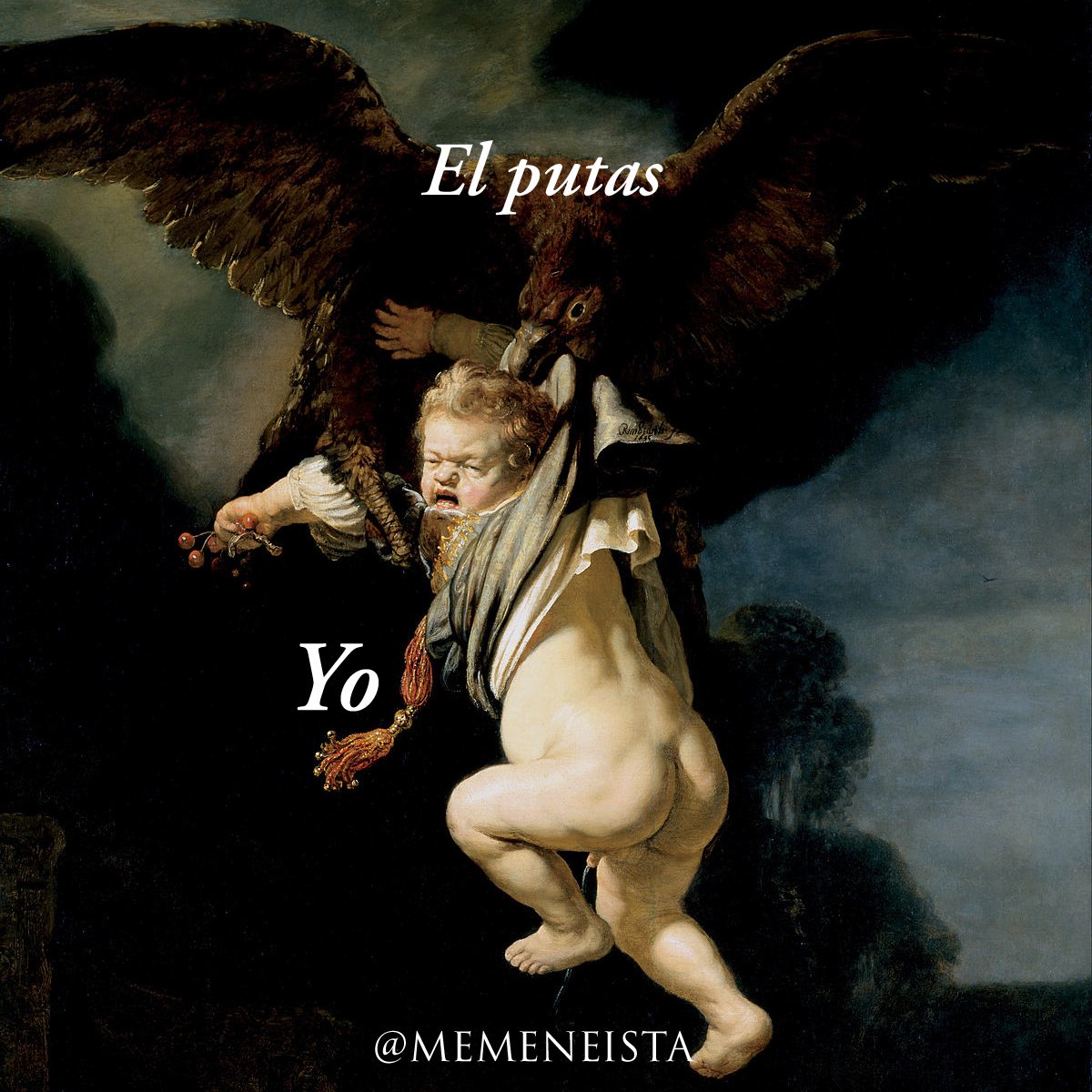 memeneista's tweet photo. 📜Título: El rapto de Ganímedes
👨‍🎨Autor: Rembrandt 
🕰Año: 1635
🏛Ubicación: Staatliche Kunstsammlungen Dresden, Alemania 🇩🇪 

#artmemes #memeart #memesinspanish #memesespañol #memeneista #memesart  #rembrandt https://t.co/Z0PmamCdqd
