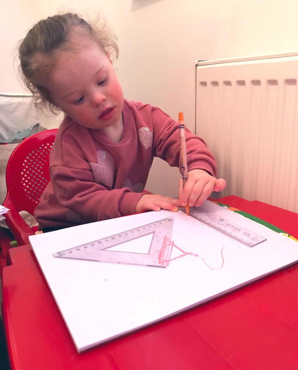 Enjoying all the maths equipment at Nanny’s house to make some fun straight edges and shapes in her drawing 📐📏 #DownSyndrome #nothingdownaboutit #trisomy21 #theluckyfew #dontlimitme #preschool #learning