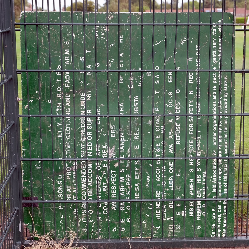 deptofdev's tweet photo. The rules of Castle Acre playground, mobile, always put the side somewhere. (#Norfolk #UK). #FontSunday #roughfonts @DesignMuseum https://t.co/wqcGkx81Hh