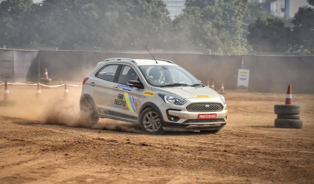 FordIndia's tweet photo. The #SheDrives event in Chandigarh called on ladies to #GoFreestyle and learn some pro driving skills from the best in the business, @Gillracing. Here are a few glimpses from Day 2, to wrap up the thrilling event. https://t.co/7agMY2IoXw