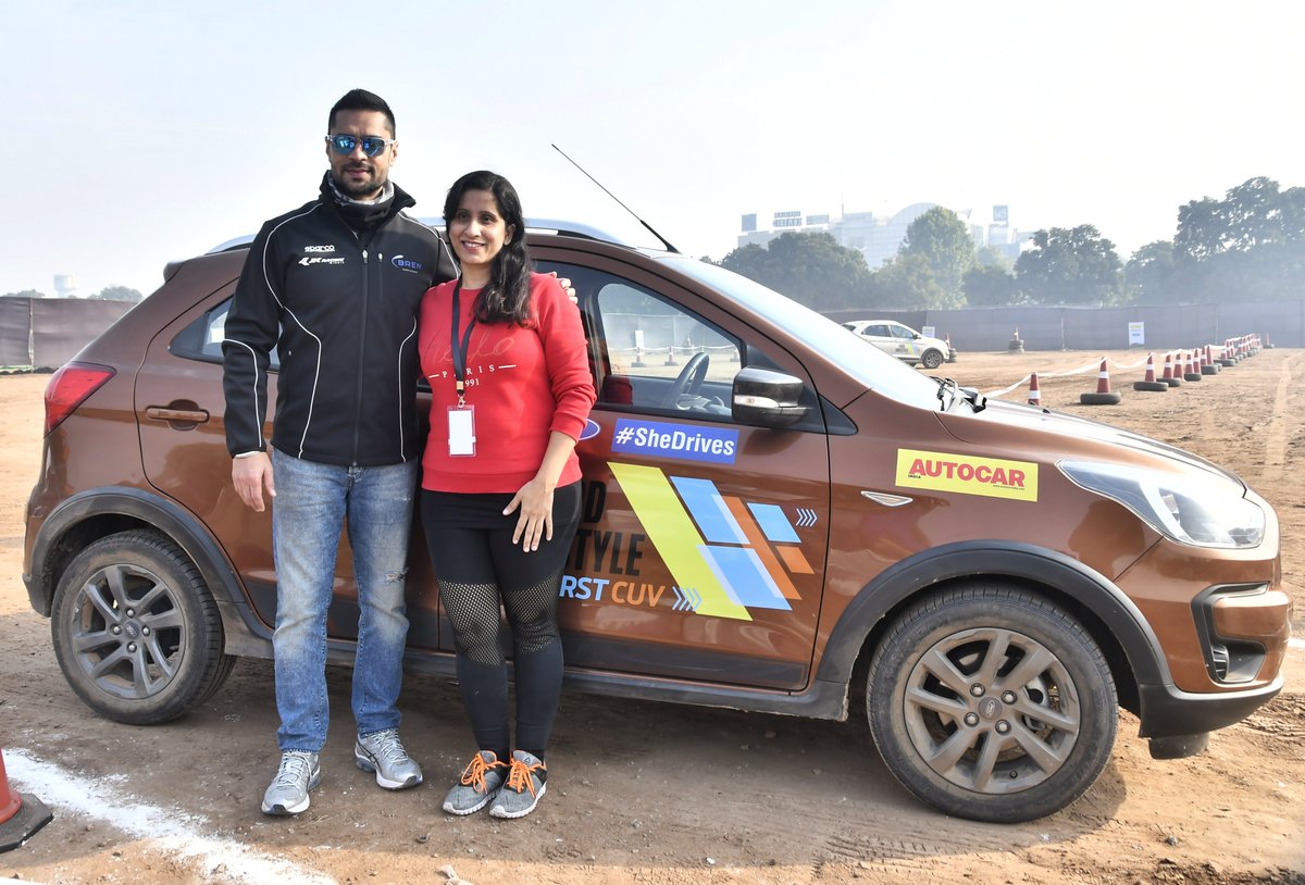 FordIndia's tweet photo. The #SheDrives event in Chandigarh called on ladies to #GoFreestyle and learn some pro driving skills from the best in the business, @Gillracing. Here are a few glimpses from Day 2, to wrap up the thrilling event. https://t.co/7agMY2IoXw