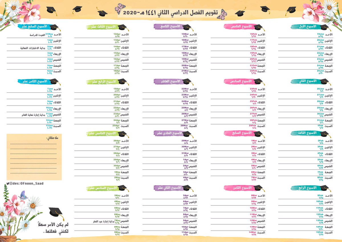 Afnan Saad Sur Twitter تقويم التخرج الفصل الدراسي الثاني ١٤٤١ هـ مساحات كبيرة للكتابة يوجد تاريخ هجري وميلادي رابط التحميل Https T Co 4ebfkurlck Https T Co Rdi6b9lwio