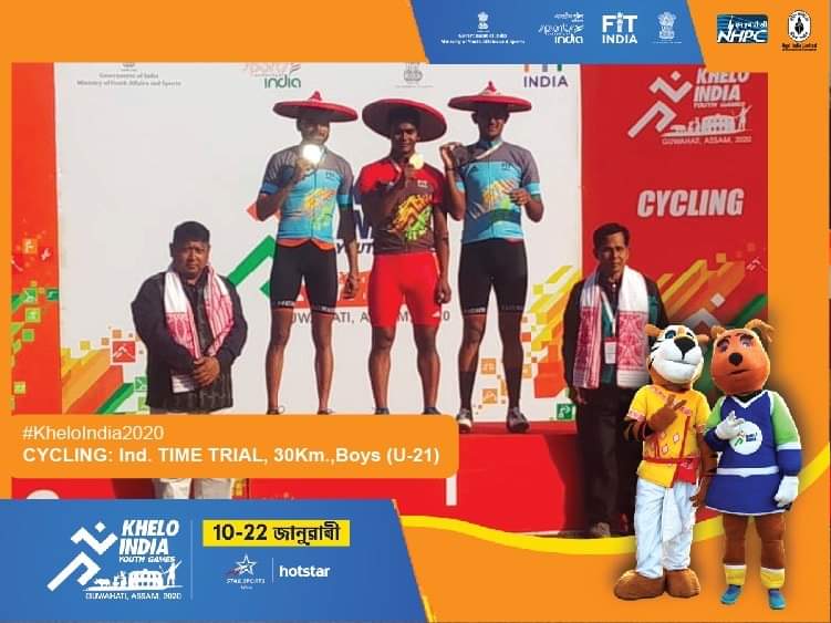 kiyg2020Ghy's tweet photo. #KheloIndia Updates:

Sport: Cycling, Ind.TIME TRIAL, 30 Kms., Boys (U-21)

Stadium: LNIPE, Sonapur

Results:

1st Position-Gold: Dinesh Kumar( Odisha)

2nd Position- Silver: Anil Manglaw( Haryana) 
3rd Position- Bronze: Raju Bati ( Karnataka)

#ChaloGuwahati
#KheloIndia2020 https://t.co/4isbIgFF13