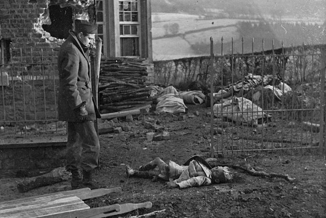 Malmedy was not the only war crime on Peiper’s rap sheet. From 17-20 Dec, Peiper’s Kampfgruppe murdered American prisoners and civilians in Honsfeld, Buellingen, Ligneuville, Stavelot, Cheneux, La Gleize, and Stoumont.