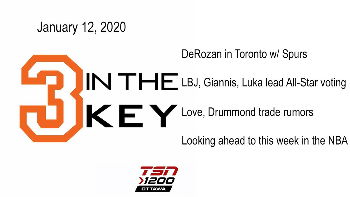 the3inthekey's tweet photo. #3InTheKey on @TSN1200 is back for the first episode of 2020!
@DeMar_DeRozan is back in Toronto to face the @Raptors and the second returns of #NBAAllStar voting are in.
LISTEN LIVE: https://t.co/0z0DYOQwY5 https://t.co/5t4y6FsaWJ