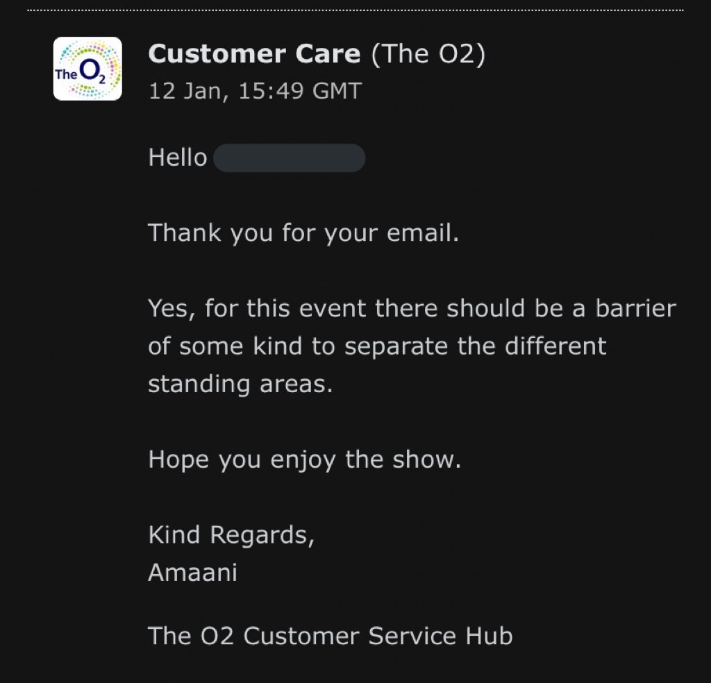 Ab6ixLondon's tweet photo. For those wondering, there should be a barrier separating VIP from GA in the standing section https://t.co/pmapFA0iyj