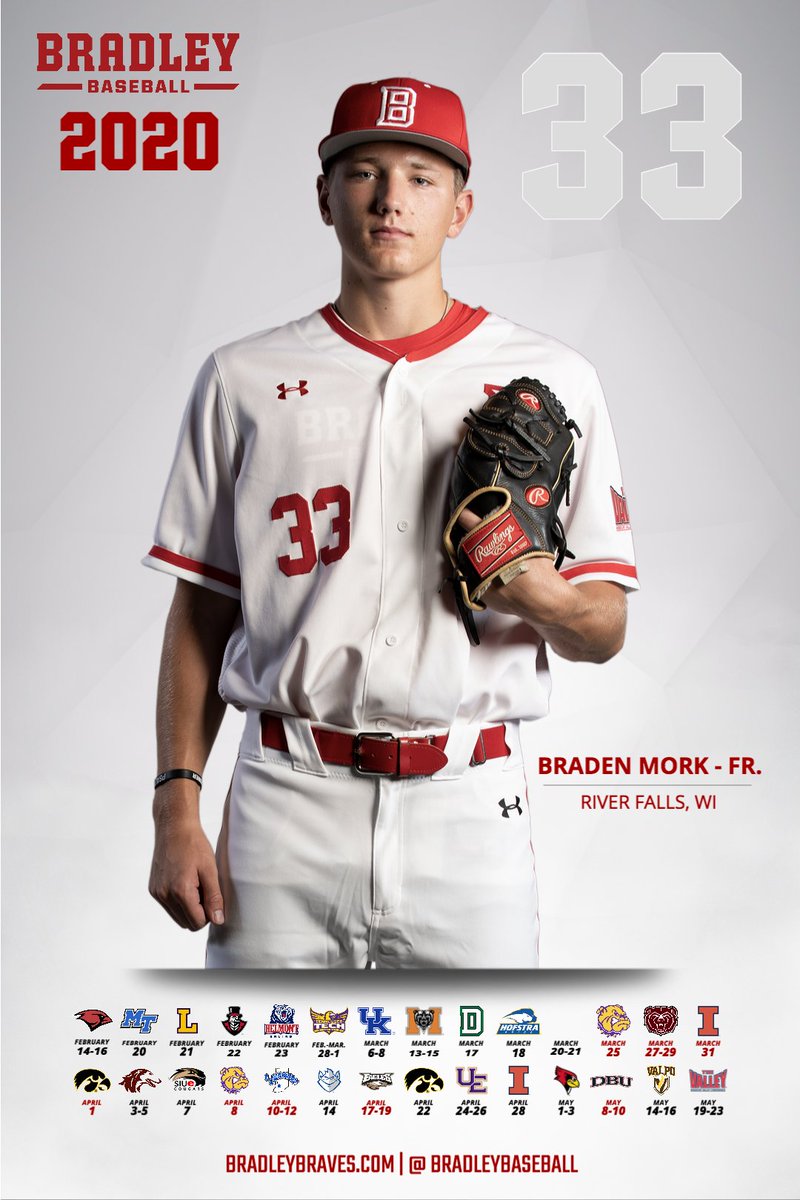 BradleyBaseball's tweet photo. 🅱️⚾️🗓 33 DAYS

Freshman RHP Braden Mork earned 2nd-team all-conference as a senior at River Falls HS in 2019 by averaging 17.5 strikeouts per nine innings pitched (66Ks in 34 IP), helping the Wildcats to the conference championship.

#CountdownToTheOpener https://t.co/RuCvzpvBjQ
