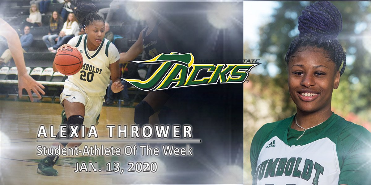 HumboldtJacks's tweet photo. This week's @HSUJacks Student-Athletes of the Week are @humboldthoops Alexia Thrower and @HumboldtSt_MBB Isaiah Pope.  #TrueJacks https://t.co/5PVWJUoqxe