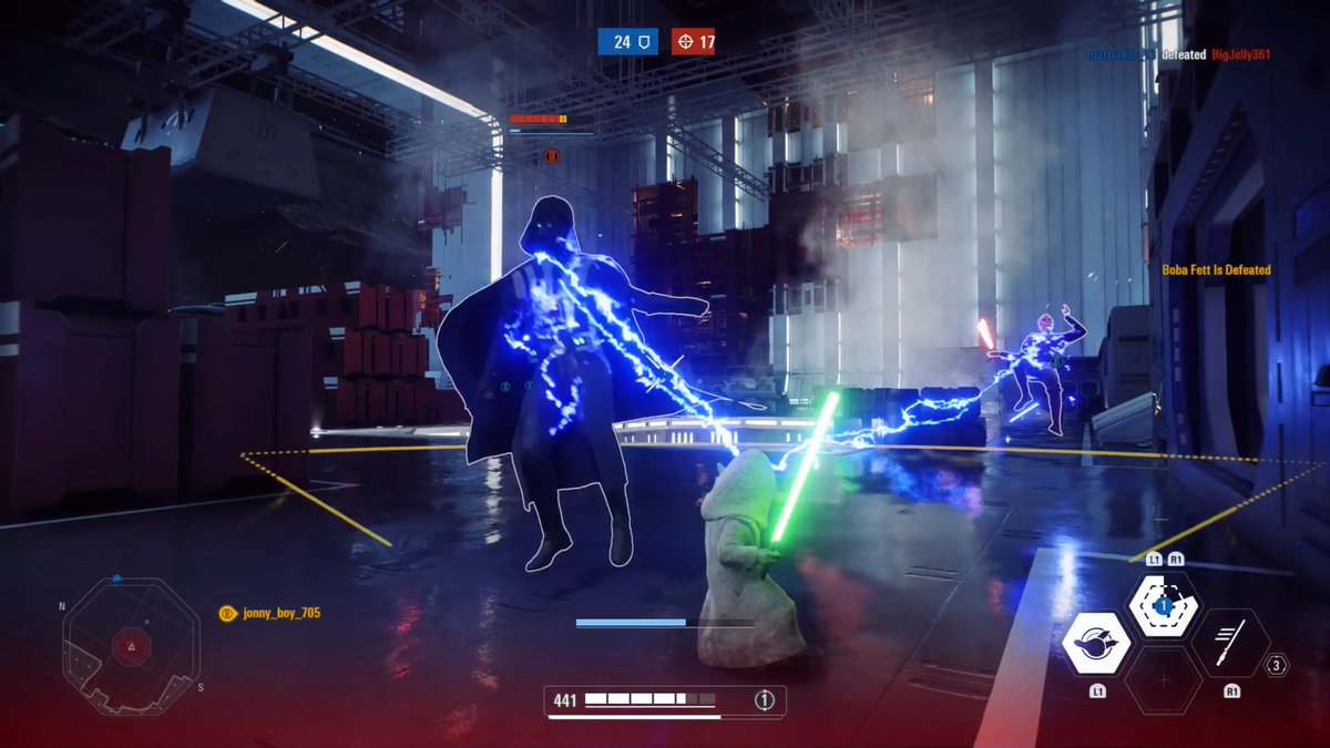 j0nnybrav0gam3r's tweet image. Double zap. #ForceLightning #MasterYoda #CountDooku #DarthVader #StarWars #Battlefront2 #PS4share