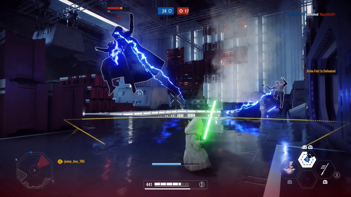 j0nnybrav0gam3r's tweet image. Double zap. #ForceLightning #MasterYoda #CountDooku #DarthVader #StarWars #Battlefront2 #PS4share