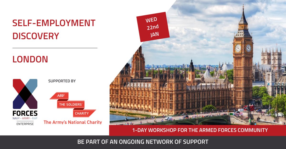 XForces's tweet photo. Our #SelfEmployment Discovery Workshop heads to #London on 22nd January. Whether you’ve already started working on a #business idea or are just considering #selfemployment, come along to this FREE workshop. Book your place here: https://t.co/lJWytXLAWD RT @Soldierscharity https://t.co/2A36EVnhEz