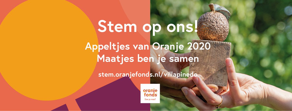 Stem jij ook op het Buddyprogramma van Villa Pinedo? We zijn genomineerd voor een #appeltjevanoranje! Dit is een prijs van €15.000 waarmee we nog veel meer kinderen van gescheiden ouders aan een Buddy kunnen koppelen. Stem nu: appeltjevanoranje.nl/projecten/vill…