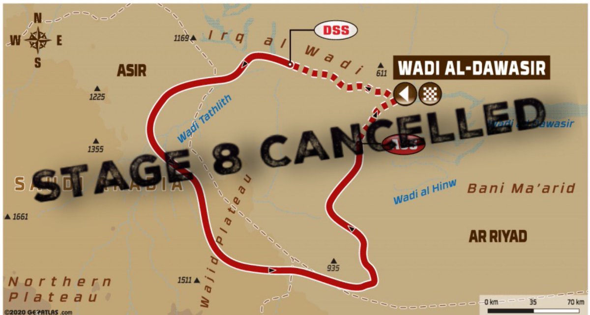 RallyTeamHRC's tweet photo. ⚠️Stage 8 Cancelled⚠️

After meeting the riders and making a desicion together with the entire motorbike family, the organisers have decided to cancel stage 8 for the motorbikes and quads cagegory, which was supposed to take place on a loop course around Wadi Al-Dawasir. https://t.co/Tvo1Vak5Wh