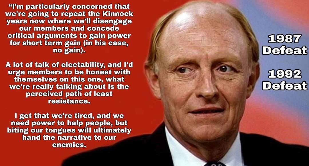Red_Labour_'s tweet photo. Who remembers the Kinnock years? We don't want a return to that and the endless right turns in desperation to get elected. It ended up with people not trusting us. Thanks Gary Dillon for the quote below 👇 https://t.co/2Tv3qz35RU