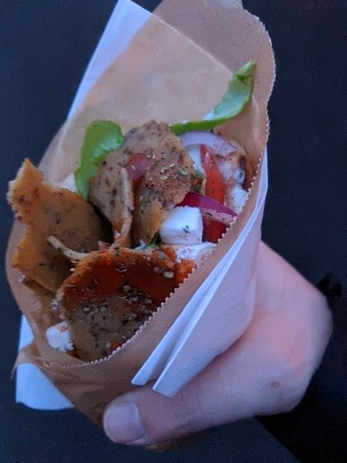 ajrobertshaw's tweet photo. Popped to @GRUBMCR for a bit of plant powered street food this afternoon. Had a lovely meat free kebab from @kneadpitta. #veganuary https://t.co/vfgXWUKjhI
