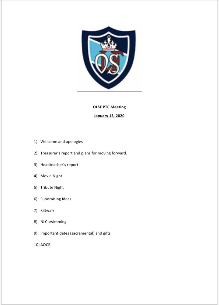 OlsfParent's tweet photo. Agenda for tomorrow's PTC meeting.
@olsfschool @olsfnursery https://t.co/7zh2VPoLxC