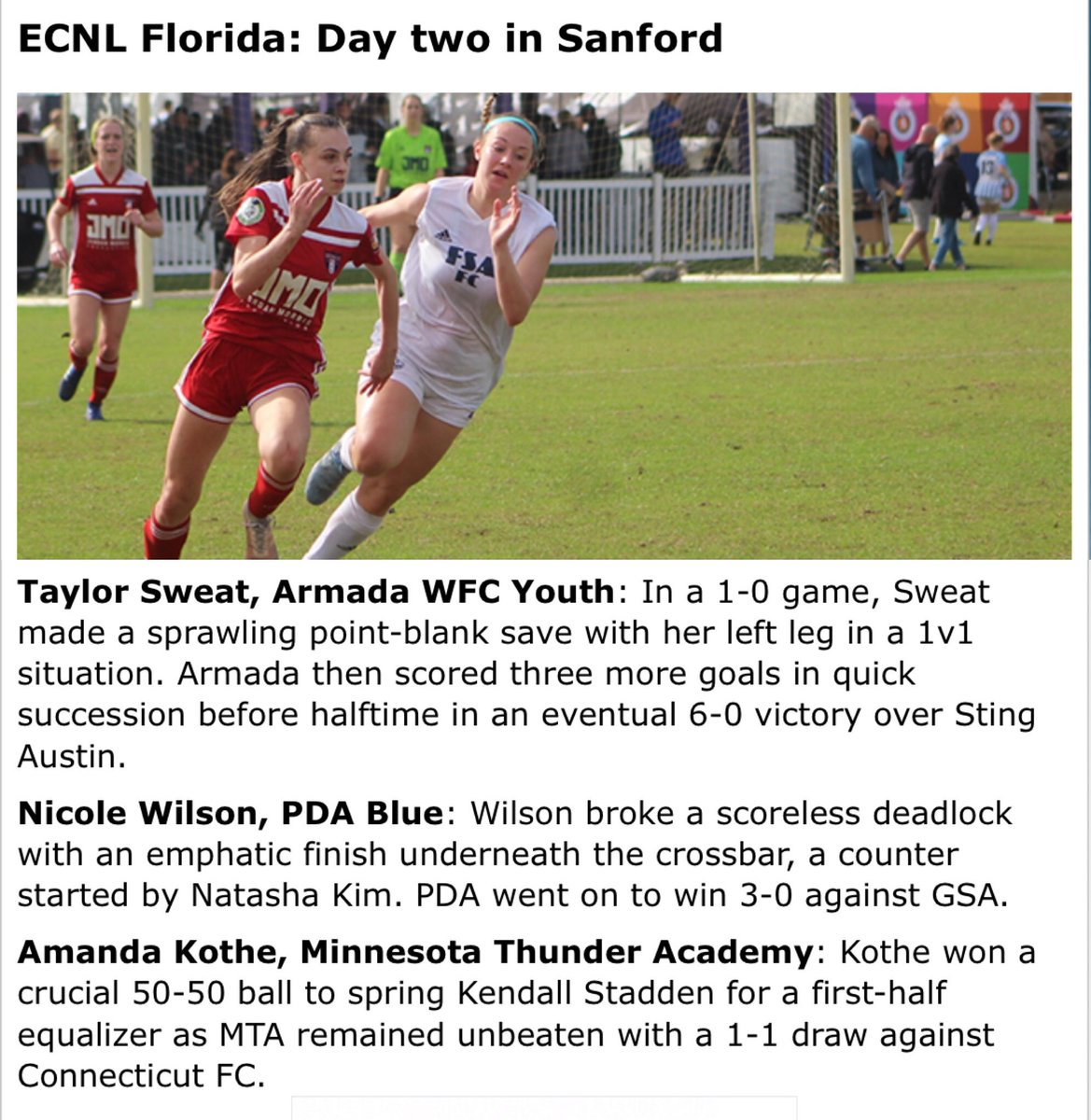 Mta04E's tweet photo. More @MTAacademy girls getting noticed nationally from @TopDrawerSoccer “Amanda Kothe, Minnesota Thunder Academy: Kothe won a crucial 50-50 ball to spring Kendall Stadden for a first-half equalizer as MTA remained unbeaten with a 1-1 draw against Connecticut FC” https://t.co/uXCeoqrDwi
