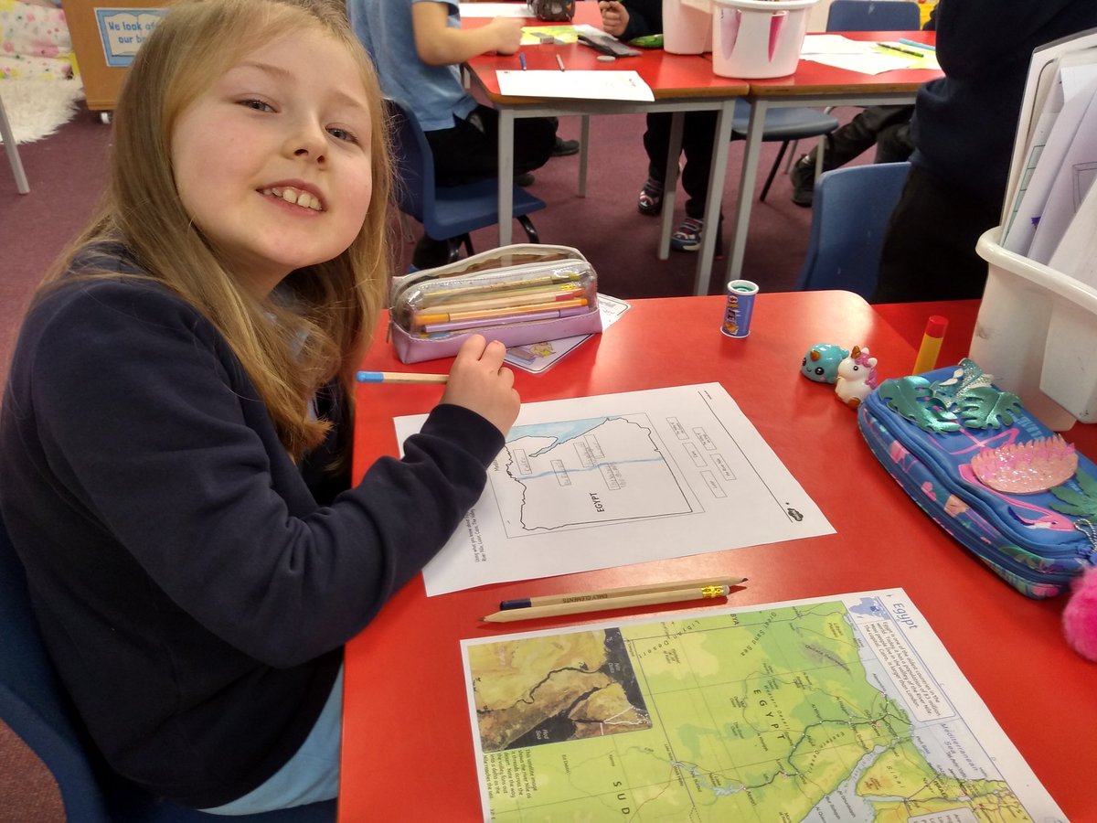 MissPark89's tweet photo. Last week P3 started our new topic, Ancient Egypt. We looked at a map of Egypt and located important features and places @greenriggps1 https://t.co/U9CLskTUFc