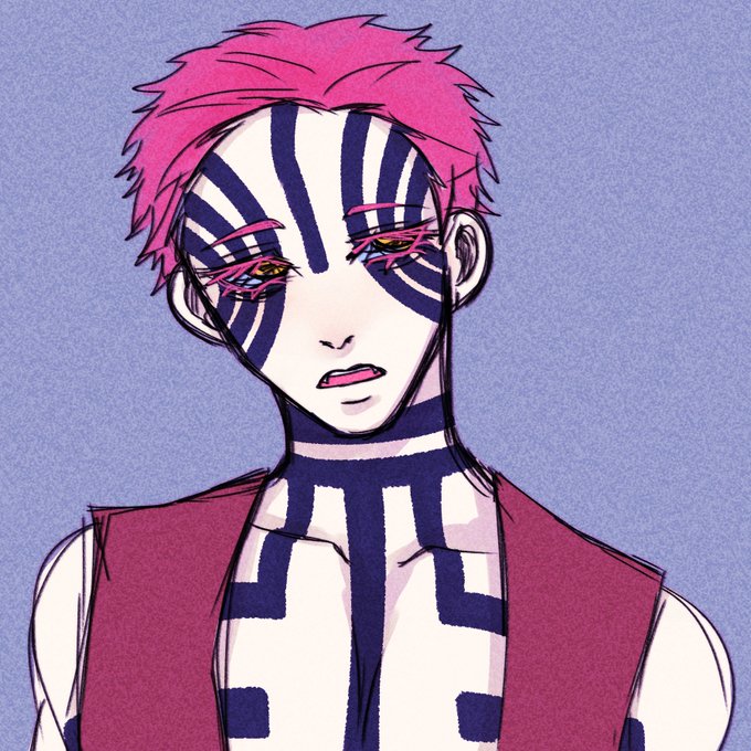 빈하륜さんがTwitterに投稿した猗窩座(鬼滅の刃)のイラスト。