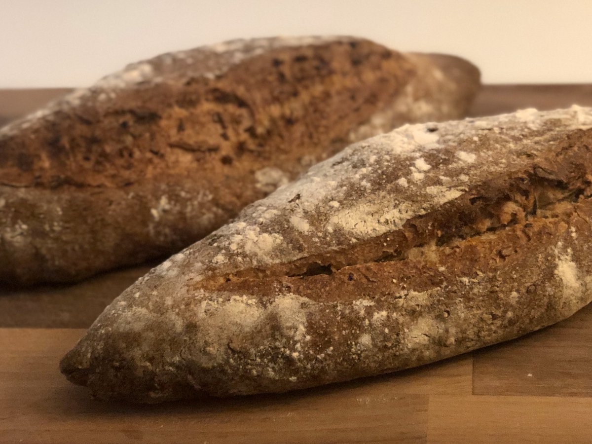 Two loaves of multigrain artisan bread