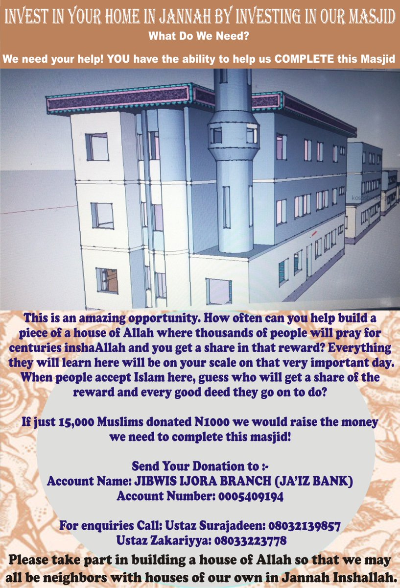 kamluxuryng's tweet photo. Your #localmosque is kindly asking for support in building this masjid. Please donate generously. #Nigeria #Muslims #buildamosque https://t.co/gsnF1CjcDO