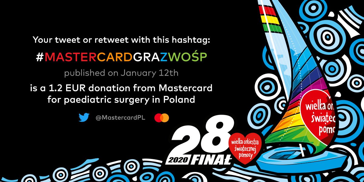 WOSP is a polish charity organisation raising funds for medical equipment that helps children. Tweet or retweet with #MastercardGrazWOSP and you'll donate 5 PLN / €1.2 for paediatric surgery in Poland through <a href="/fundacjawosp/">WOŚP</a> #wosp2020. Helping is easy! 😍