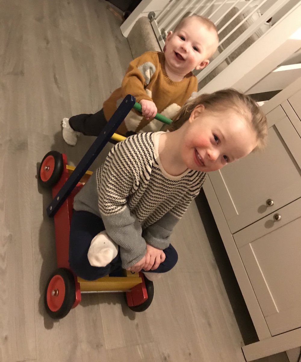 She’s training up her little sister from a young age. Just turned 8 months and she’s got her chauffeuring her around already 🤣 #sisters #DownSyndrome #nothingdownaboutit #morealikethandifferent