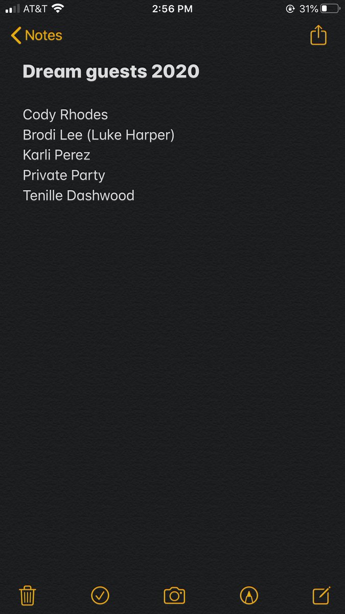 MatMadnessPod's tweet photo. We’ve been honored to have some great guests on the podcast over the past four years. Here’s a list of dream guests we would love to have in 2020! @CodyRhodes @thisbrodielee @tenilledashwood @isiahkassidy @marq_quen @KarleeLeilani https://t.co/IgbHu7Xl2h
