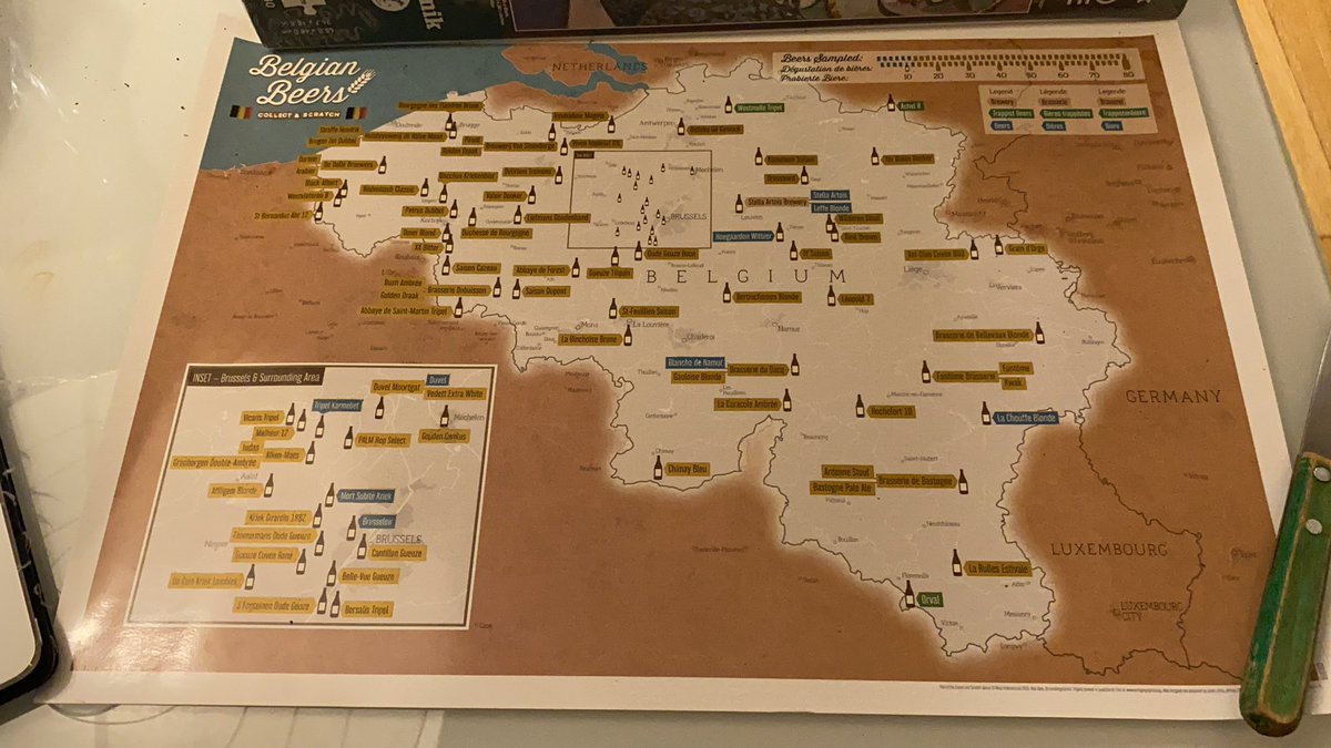 simonech's tweet photo. Gift from girlfriend for Xmas. Belgian Beers map. Already marked the 12 Iโm sure I tried. There 6-7 others Iโm unsure, so left them un-scratched. Long way till 80.
#belgianbeer #beer #beermap https://t.co/J0VWhUf9L6