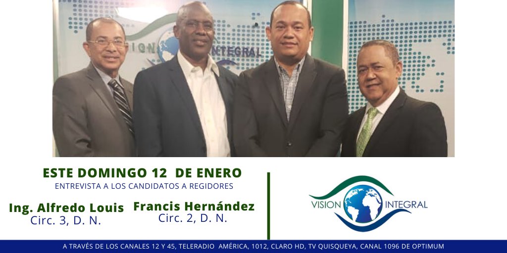 visioninttv's tweet photo. Esta noche, aspirantes a regidores @alfredolouisreg y @FrancisHdez nos hablan de las propuestas a implementar en sus respectivas circunscripciones.

 Por cambio de horario en EE. UU., transmisión de @Quisqueyatv será a las 11:00 a.m.

#politicard #visionintegraltv  #noticiasrd https://t.co/bXThNxxhSJ