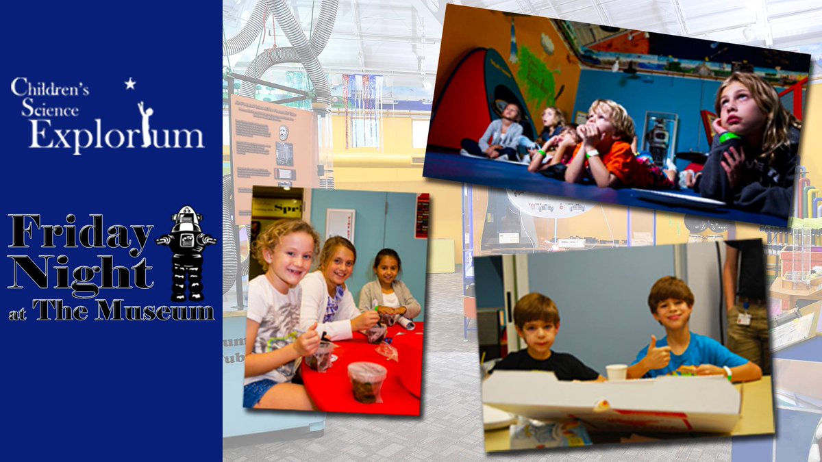 BocaRecreation's tweet image. Its' #Explorium Friday Night at the Museum, this Fri at 6pm! Kids enjoy after-hours access to the Explorium, dinner, a great #movie, and a #science experiment. And parents? They get a date night! sugarsandpark.org/friday-night-m…