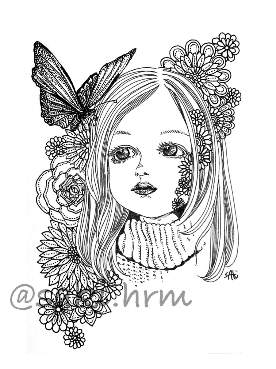 Saki ボールペン画アーティスト V Twitter インスタで頂いたリクエストより 女の子 絵が好きな人と繋がりたい ペン画を流して ペン画民を増やそう