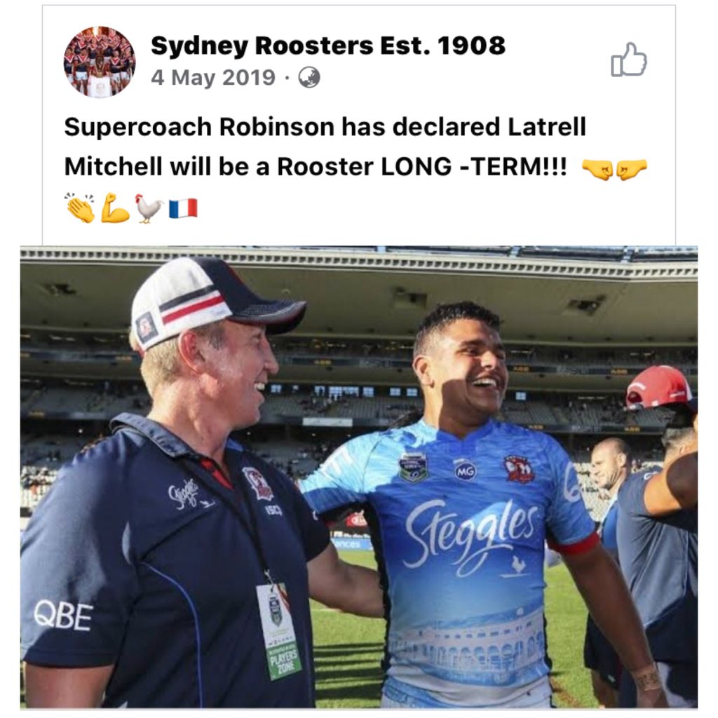 CoogeeWT's tweet photo. @sydneyroosters What exactly went wrong here? Was it the Roosters or poor LM management ? Mid 2019 LM was going to be a 🐔 for life, now he is going to Souths. I thought that there was a clause in his contract excluding South. Anyway the kid is great talent &amp; this does not make any sense! https://t.co/XcUT4gLwW0