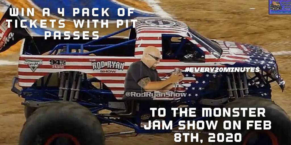 rodryanshow's tweet photo. Win a four-pack of @MonsterJam tix with Pit Passes to the Feb 8th show at NRG Stadium its #every20minutes time To qualify to win retweet this tweet using #MonsterJam. https://t.co/pKKR2tU4Dw