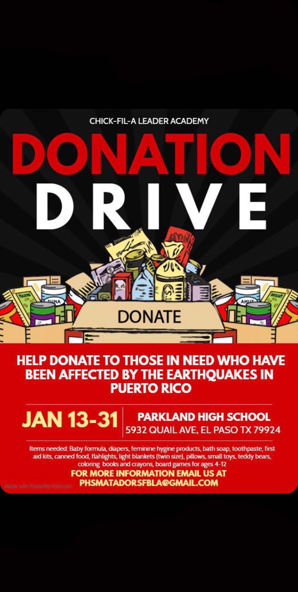 FBLAMATS's tweet photo. Please help and share to raise items for the people of Puerto Rico🇵🇷〽️ https://t.co/PpckGkiknD