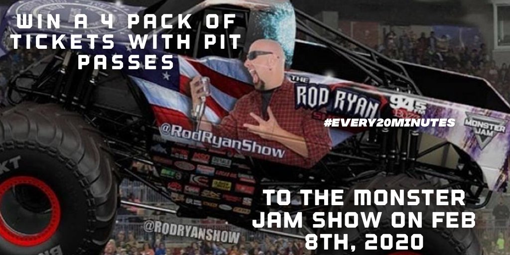 rodryanshow's tweet photo. The #rodryanshow wants to hook you up with a four-pack of @MonsterJam tix with Pit Passes to the Feb 8th show at NRG Stadium to qualify to win retweet this tweet using #every20minutes https://t.co/ht39Y9H7bW